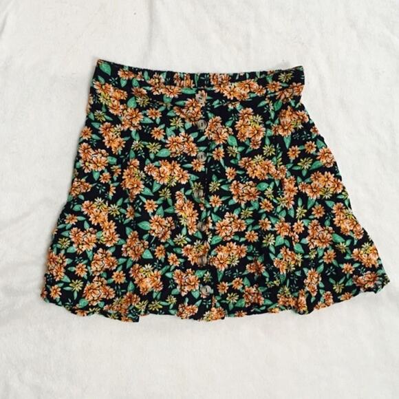 LA Hearts Orange and Black Floral Buttoned Skirt | Sz S - Picture 2 of 5
